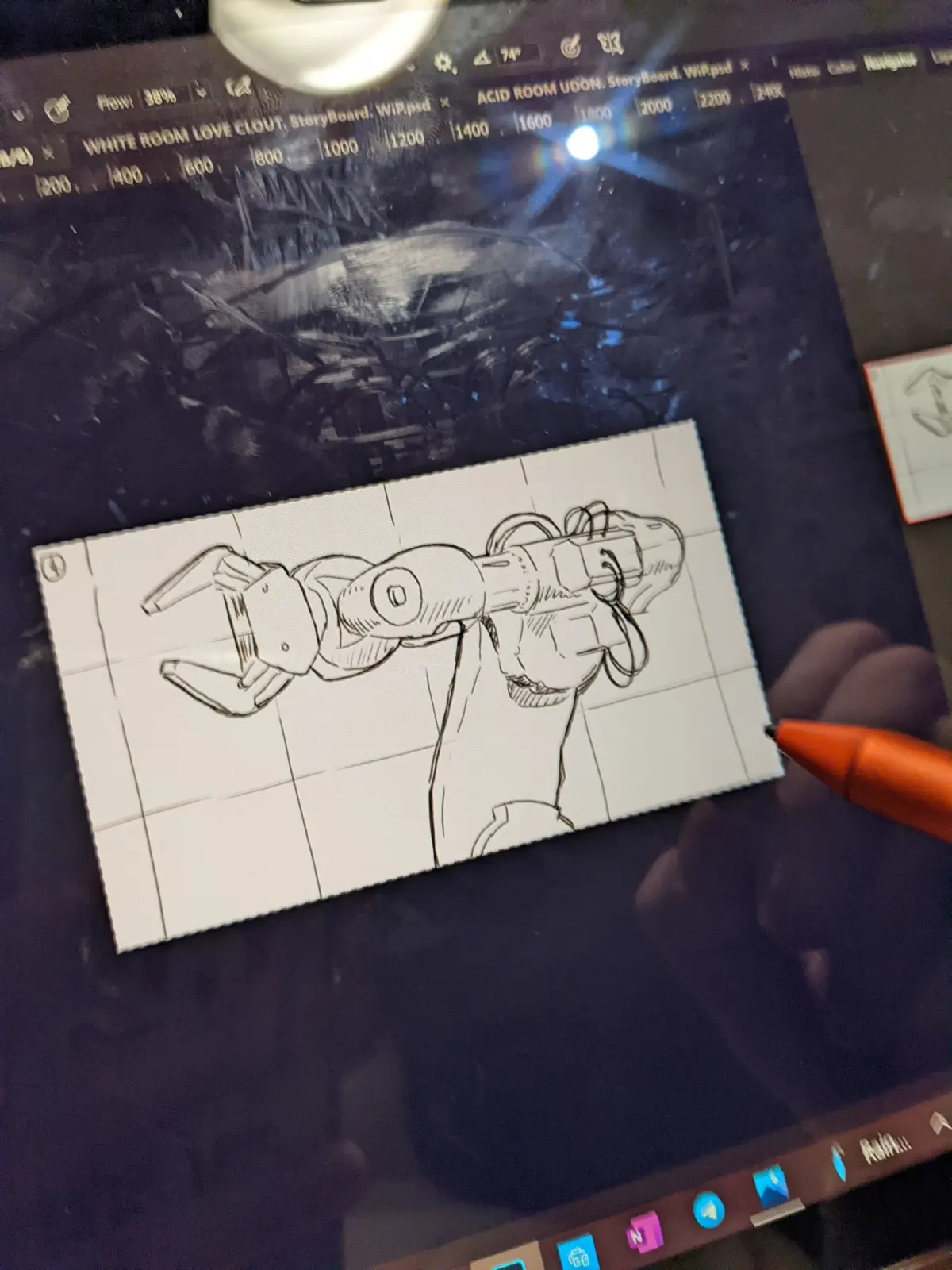 Concept: the first frame and arm, sketched on a tablet