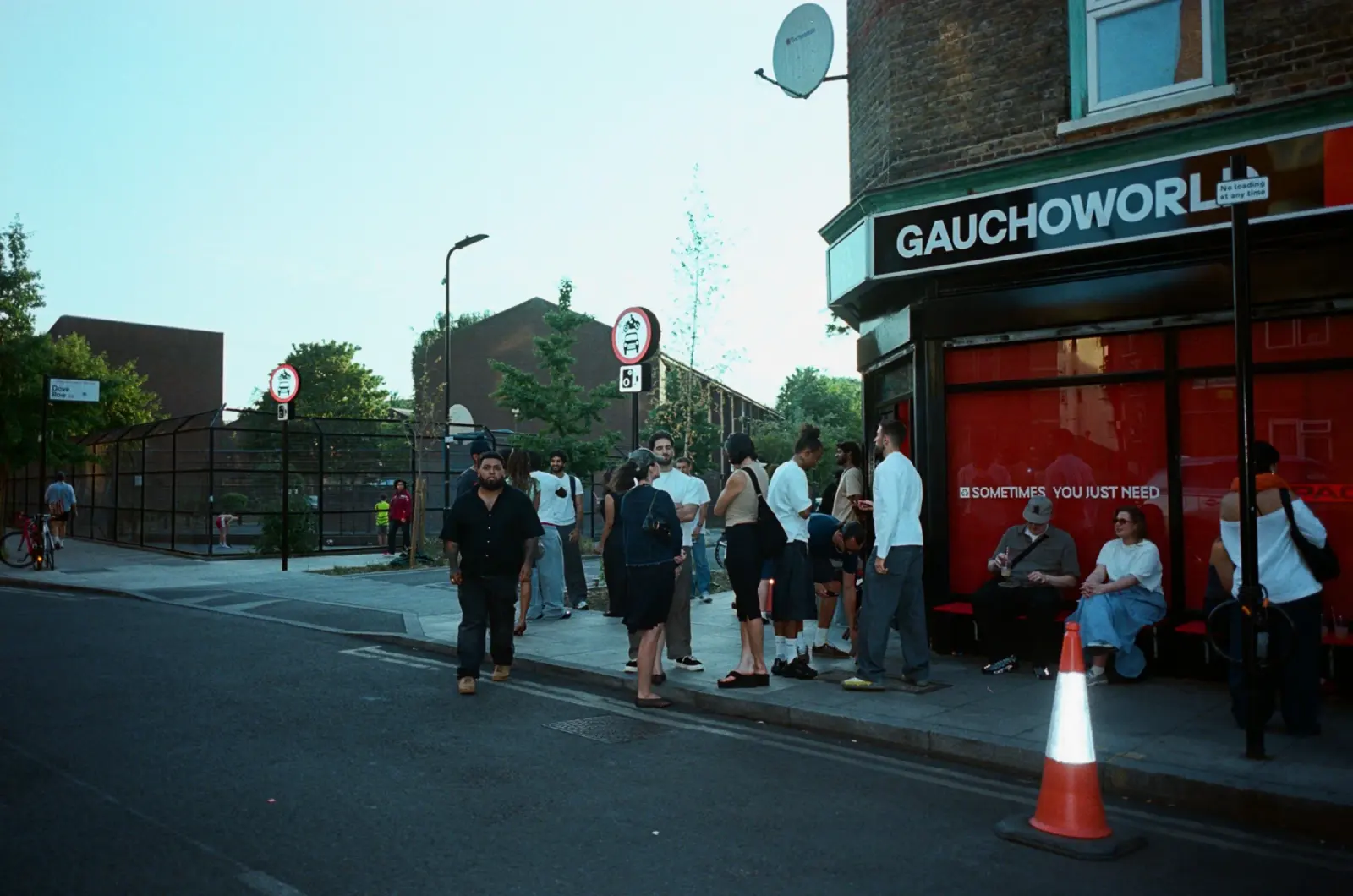 The queue at dusk