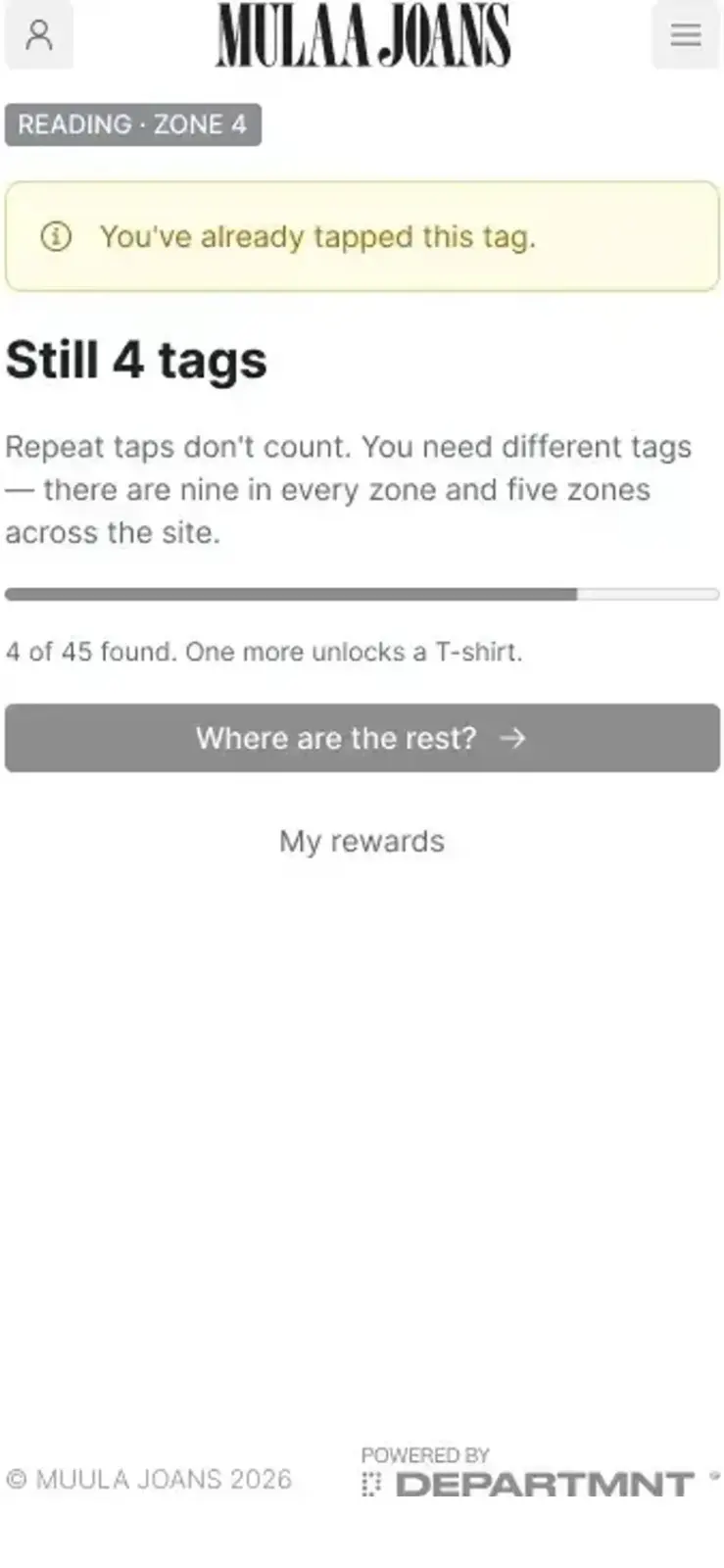 Reading and Leeds hunt: repeat taps do not count