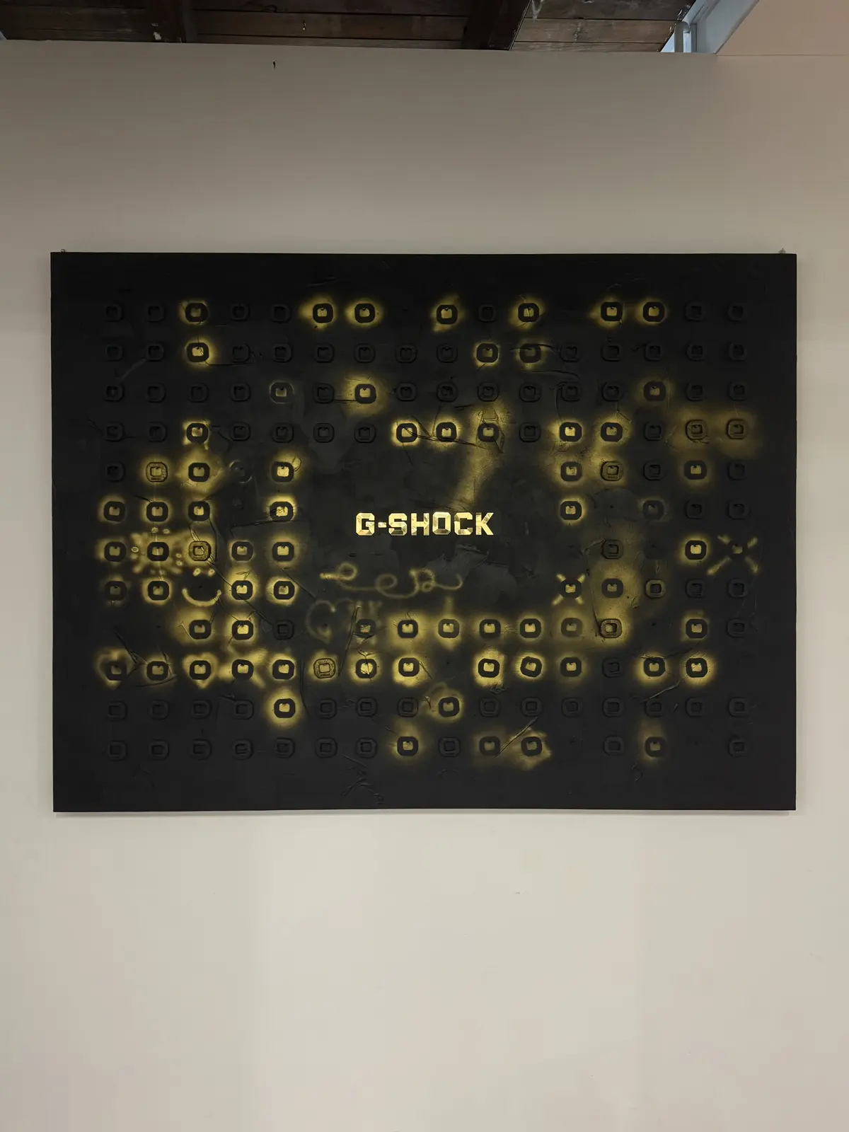 The finished wall, sprayed gold cell by cell