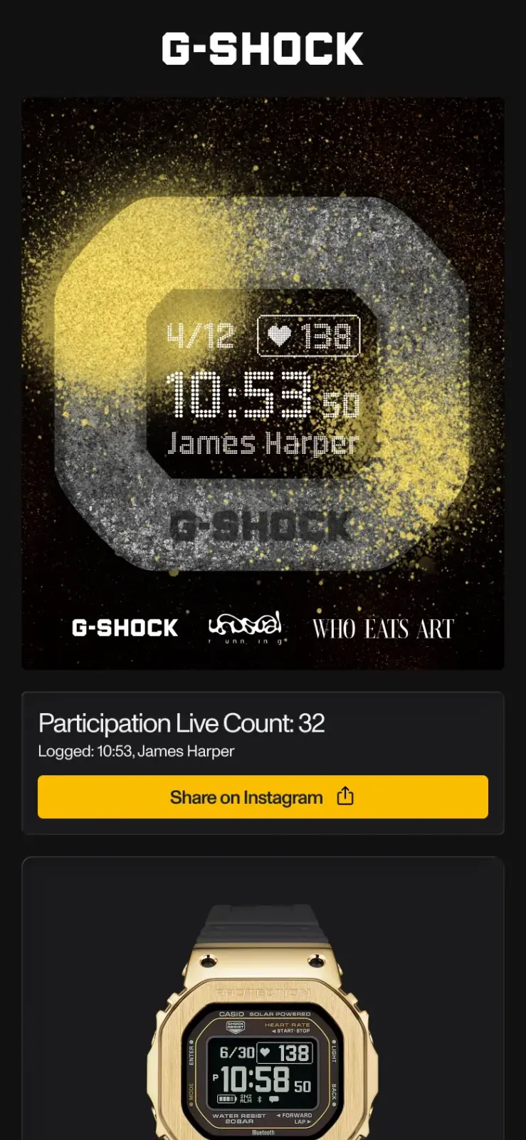G-SHOCK Portal: the share page