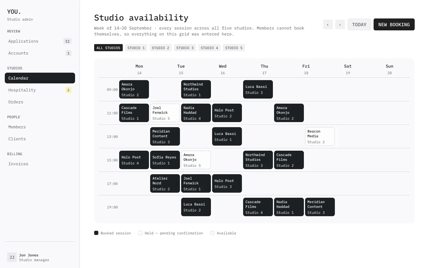 The YOU office: the studio calendar