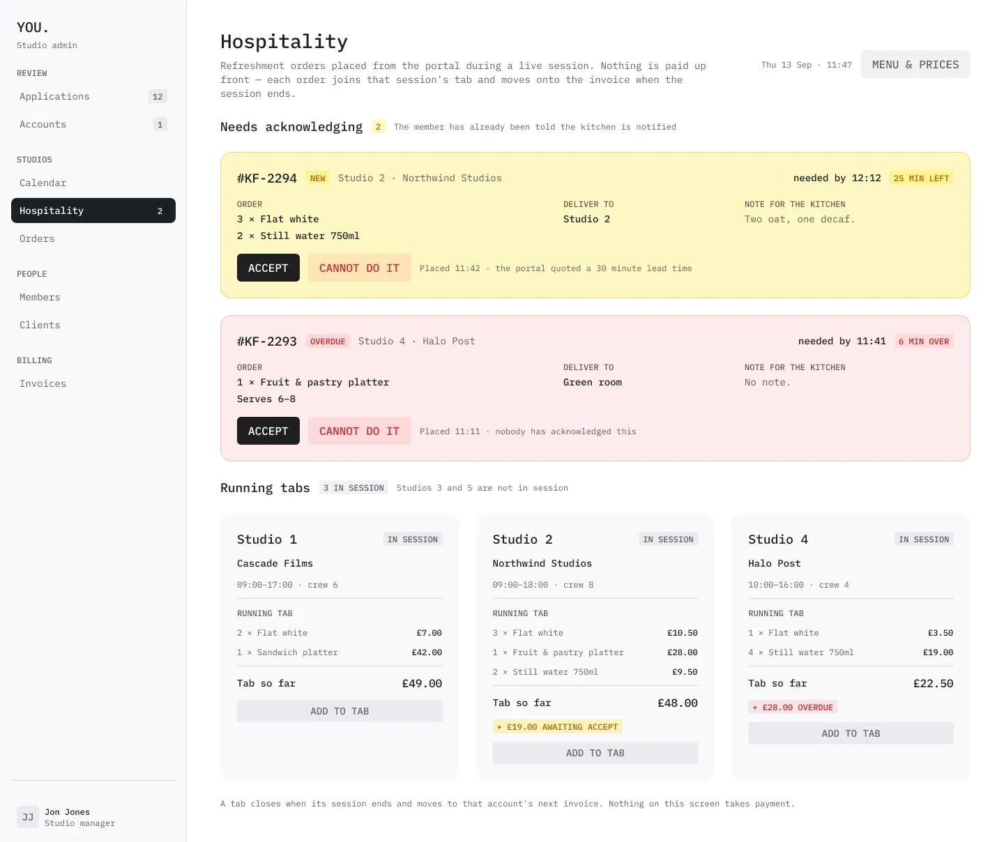 The YOU office: hospitality orders