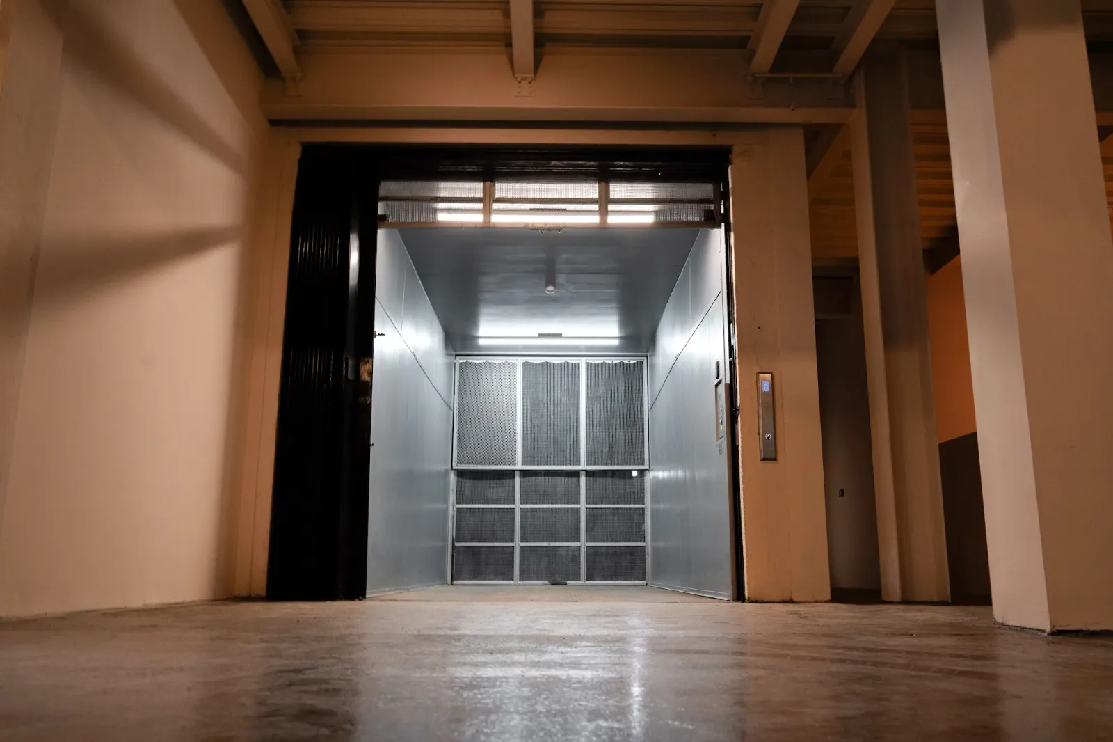 The goods lift, for crews and kit